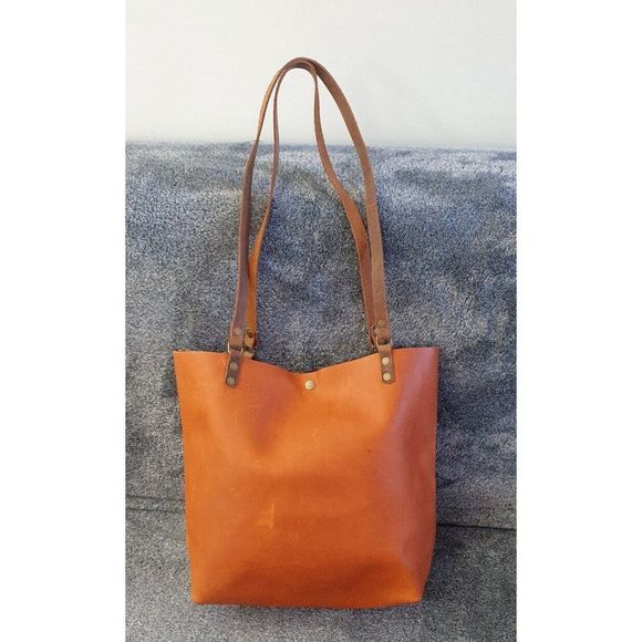 In Blue Brown Rustic Leather Tote Bag - Picture 4 of 11